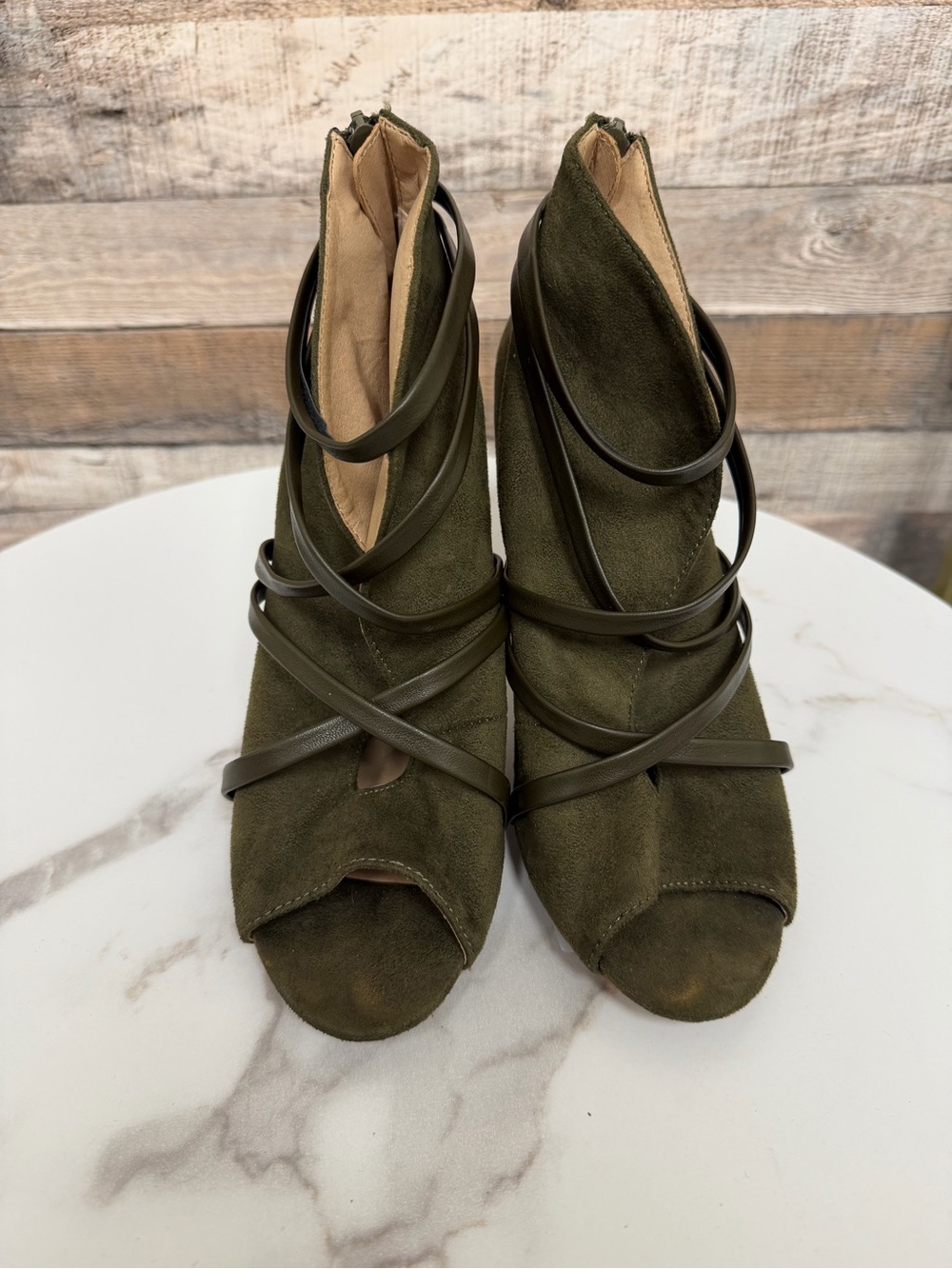 Journee Collection Olive Open Toe Heel Suede Booties 7